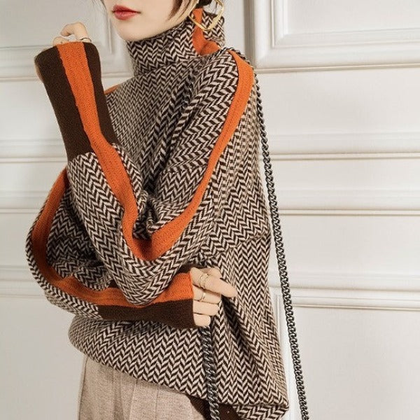 Malou™ | Pull à col montant avec des rayures contrastées saisissantes